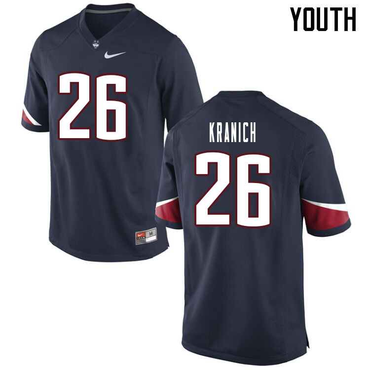 Youth #26 Cameron Kranich Uconn Huskies College Football Jerseys Sale-Navy - Click Image to Close